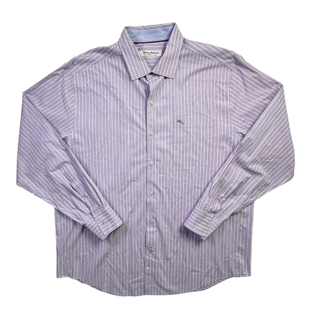 Tommy Bahama Newport Coast Mens Medium Purple Striped Pima Cotton Shirt-2616